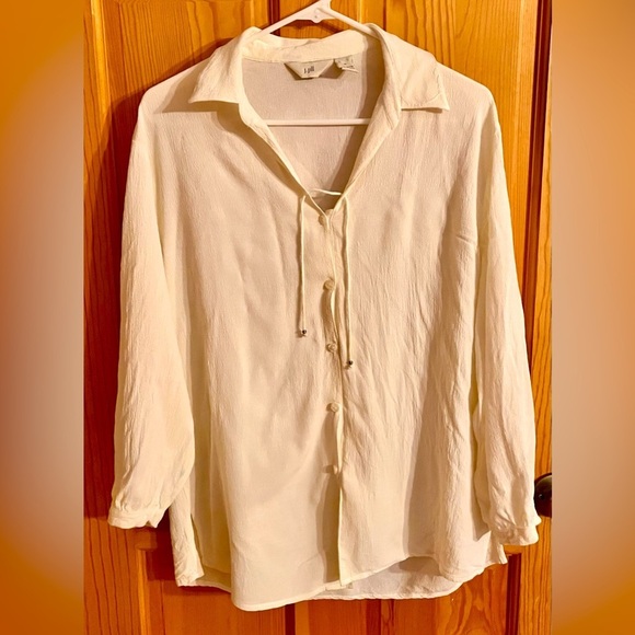 J. Jill Size M Cream Button-Up Blouse Rayon Crepey Texture Tie Front Boho Chic - Picture 1 of 15
